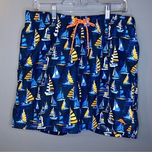 Men’s Tommy Bahama Relax Navy Blue Sailboat Swim Trunks 
Size Large
